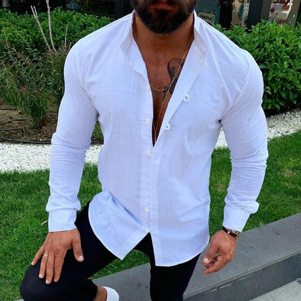 Chemise en lin homme élégante avec col classique 0
