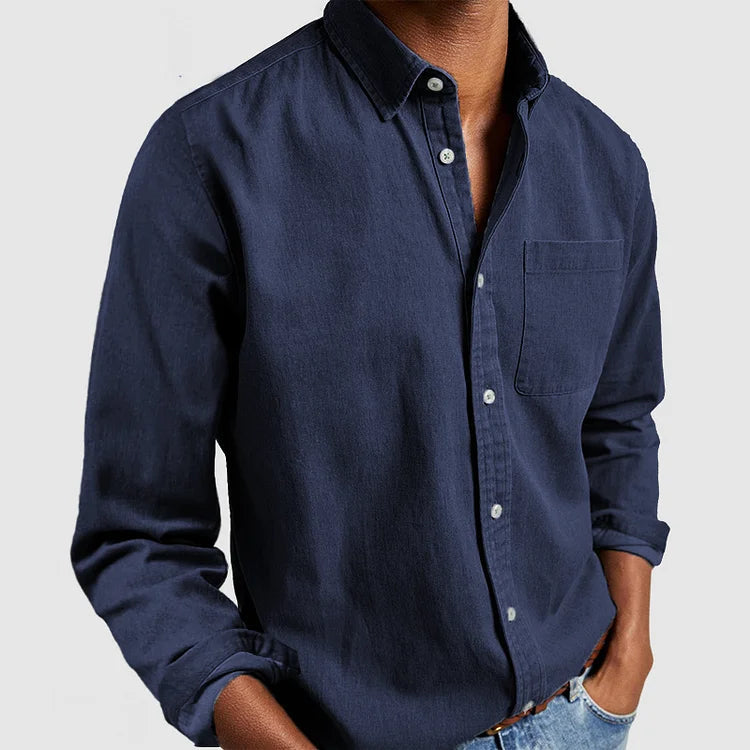 Chemise en lin homme élégante avec col montant 0