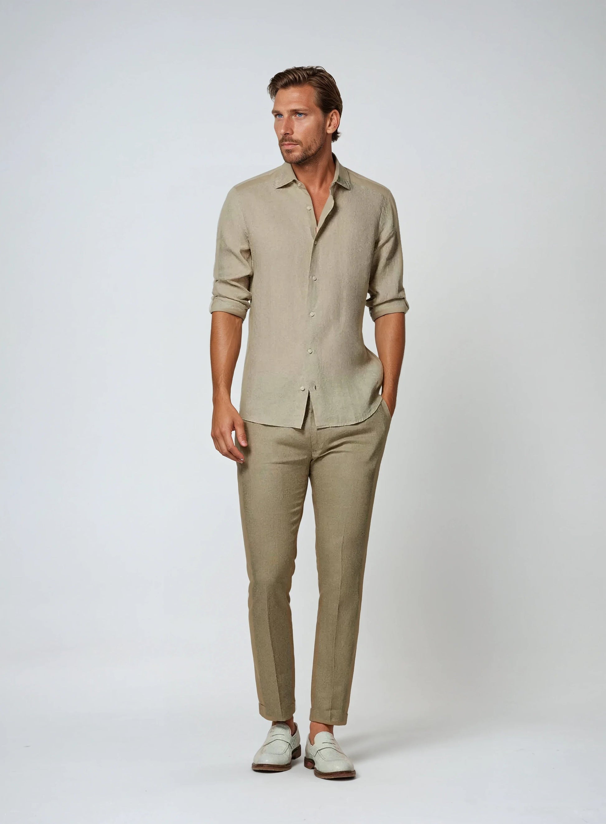 Chemise lin khaki 3