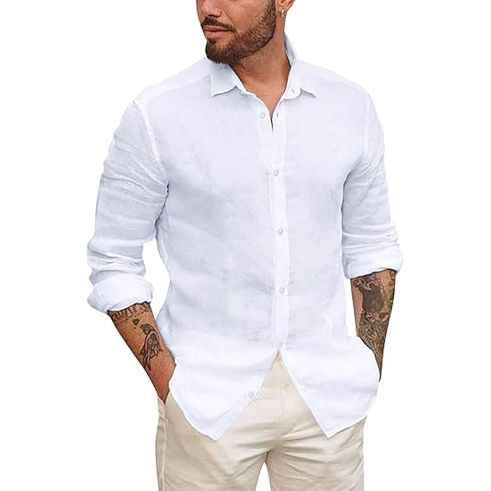 Chemise en lin homme légère et décontractée à col classique 0