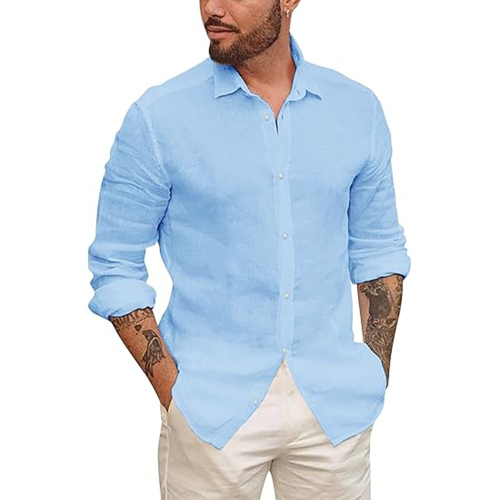 Chemise en lin homme légère et décontractée à col classique 1