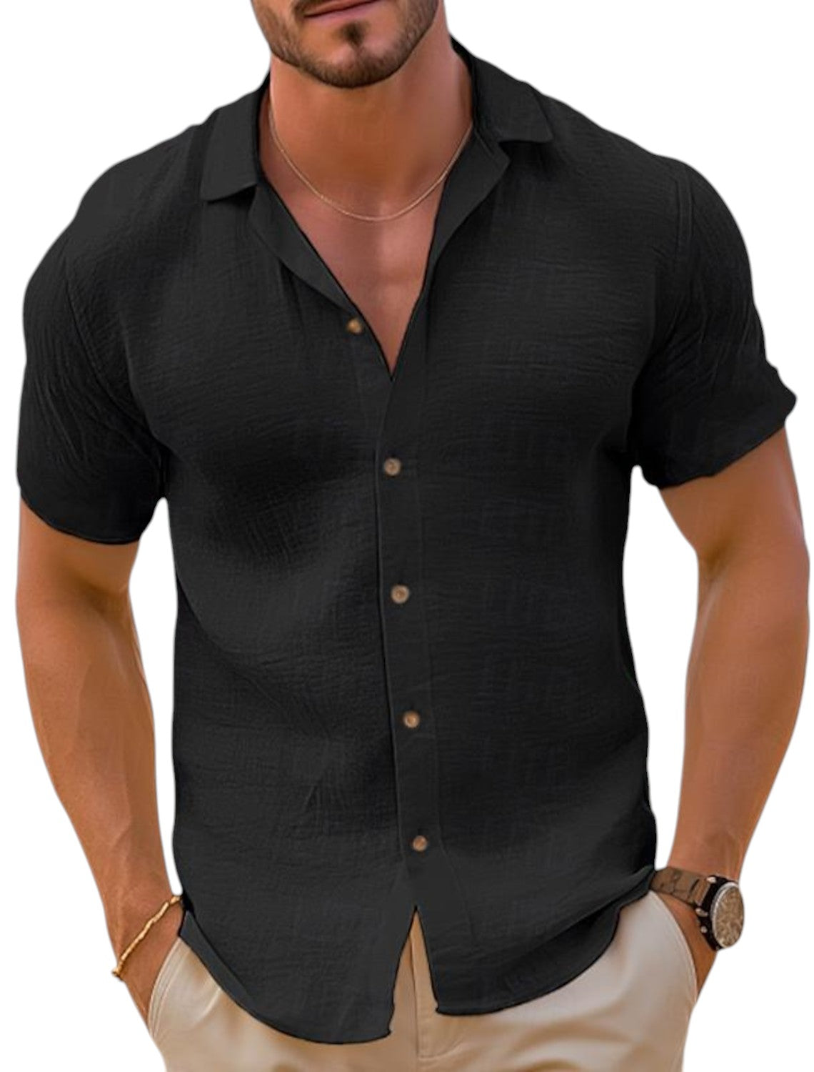 Chemise en lin homme légère été, coupe classique élégante 0
