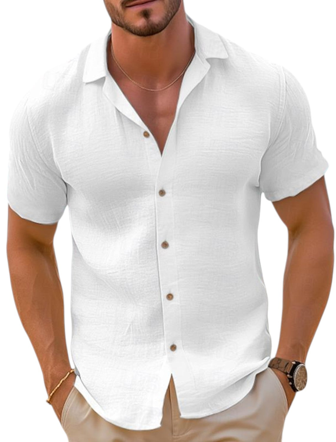 Chemise en lin homme légère été, coupe classique élégante 6