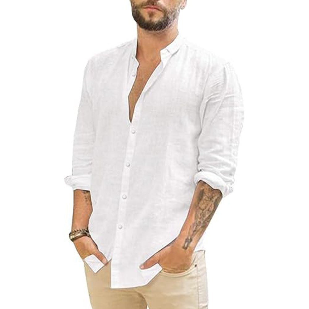 Chemise en lin légère homme avec col mandarin 0