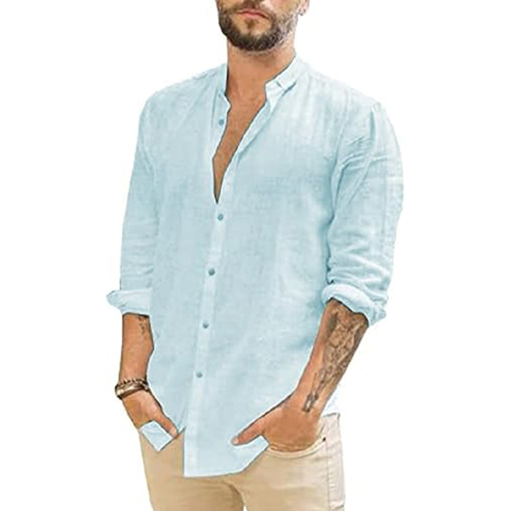 Chemise en lin légère homme avec col mandarin 1