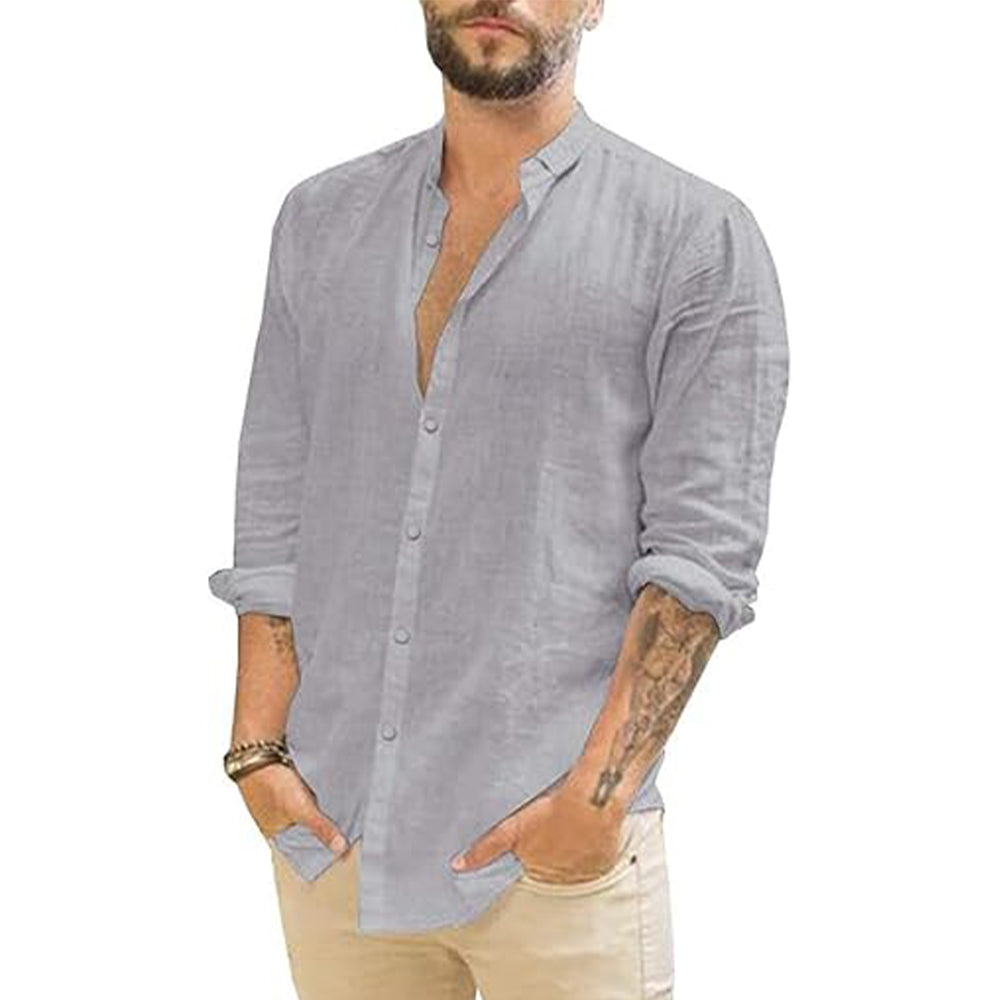 Chemise en lin légère homme avec col mandarin 4