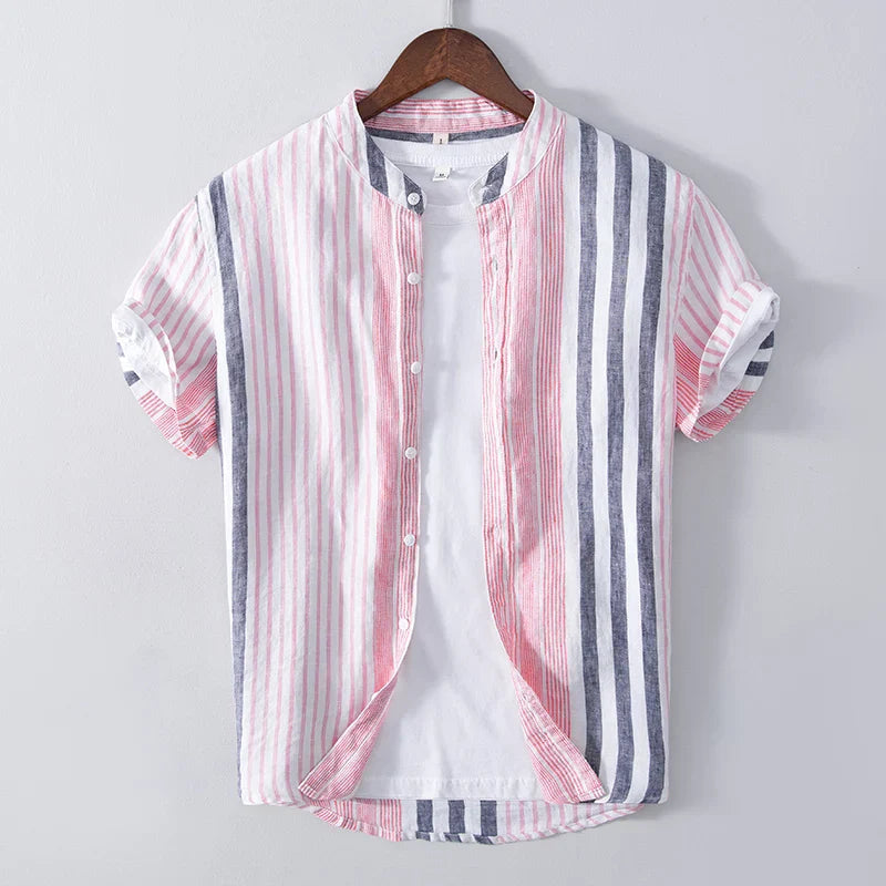 Chemise en lin rayée homme avec col mandarin 0