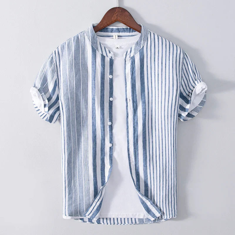 Chemise en lin rayée homme avec col mandarin 1