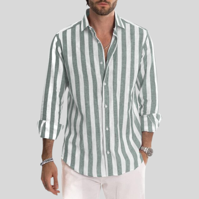 Chemise en lin rayée homme pour sorties décontractées 0