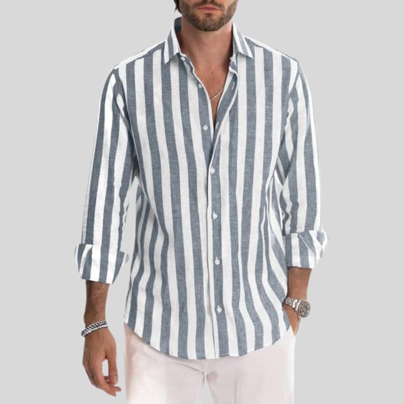 Chemise en lin rayée homme pour sorties décontractées 1