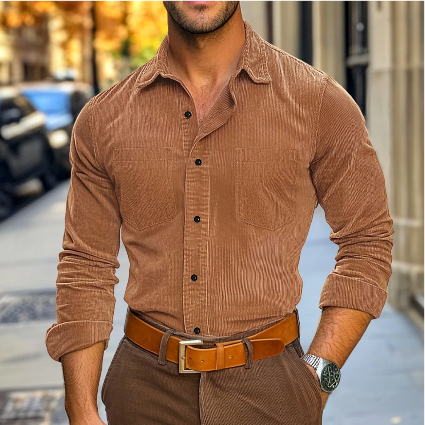 Chemise en velours côtelé homme élégante pour l'automne 1