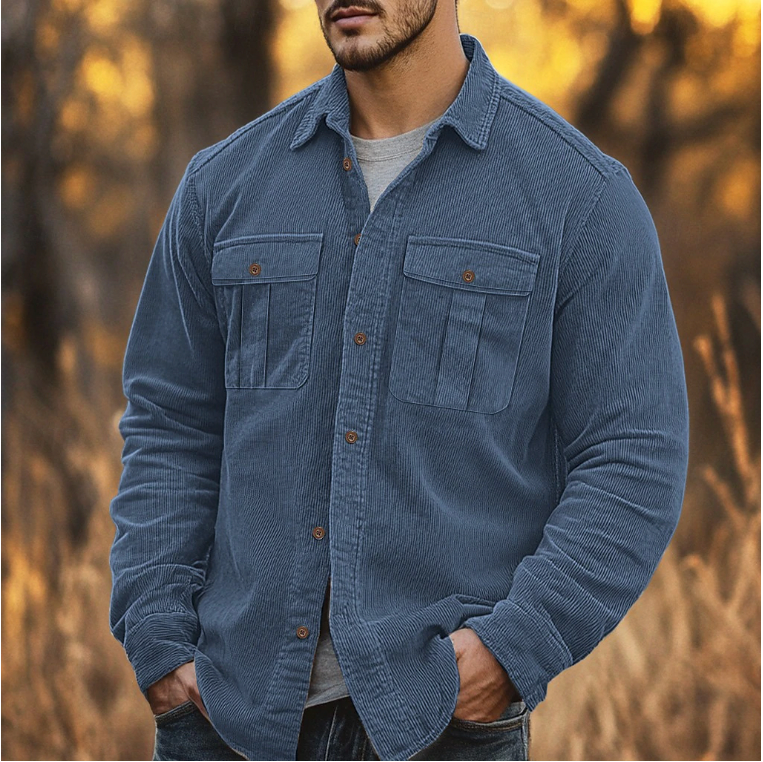 Chemise en velours côtelé pour homme, coupe ajustée élégante 1