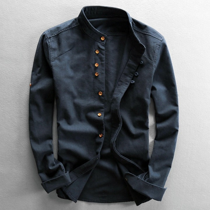 Chemise homme décontractée à col montant en coton 0