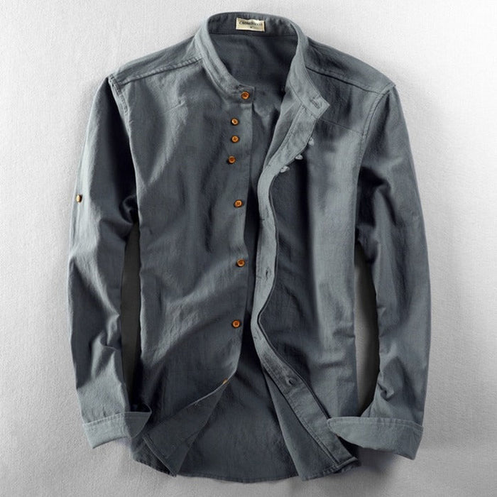 Chemise homme décontractée à col montant en coton 1