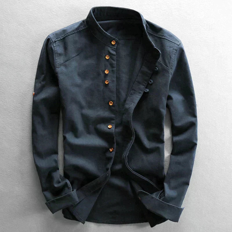 Chemise homme en coton à col mandarin élégant 0