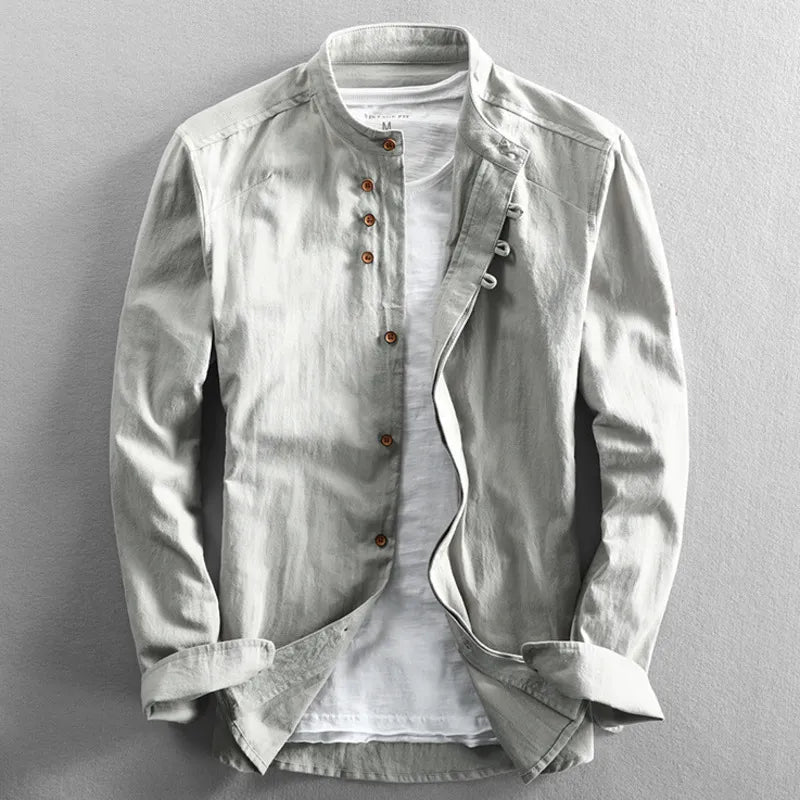Chemise homme en coton à col mandarin élégant 1