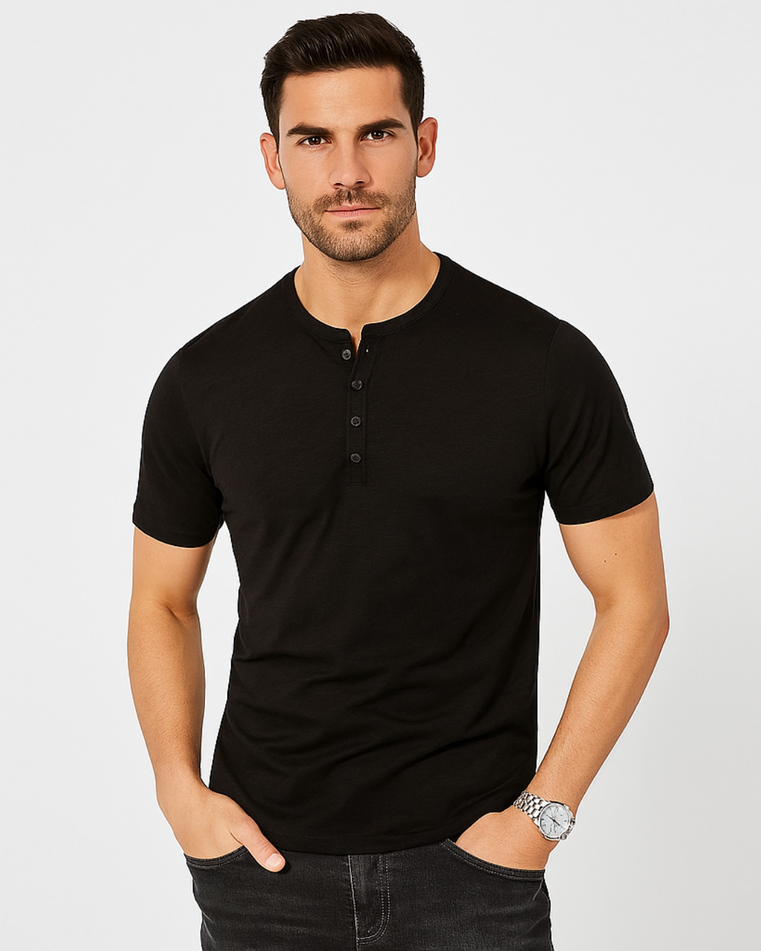 Chemise manche courte homme en coton avec col à boutons 0
