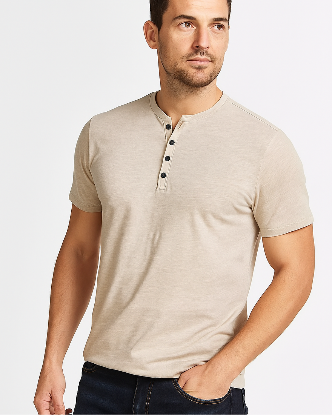 Chemise manche courte homme en coton avec col à boutons 1