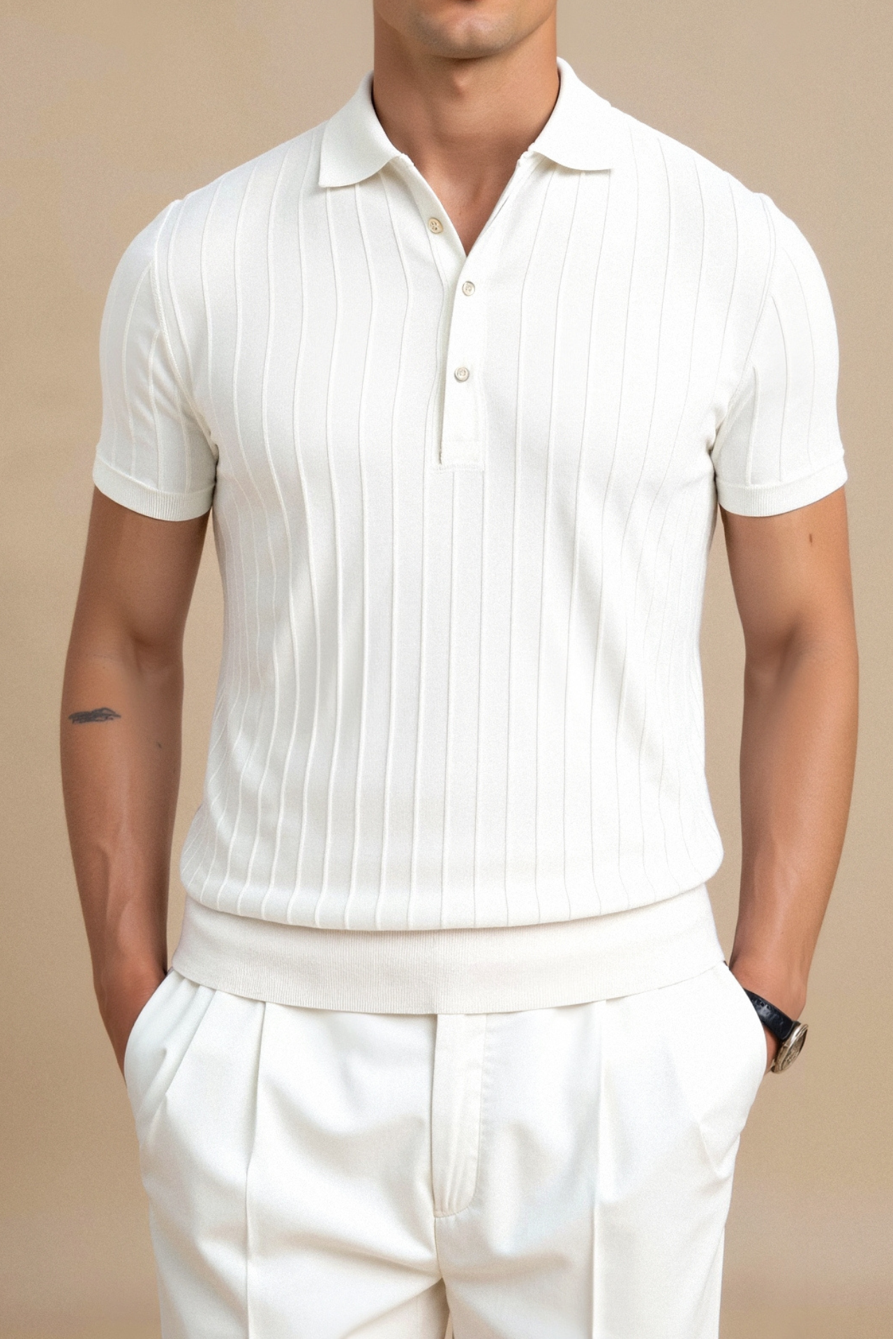 Chemise polo à rayures pour homme en coton ajustée 0