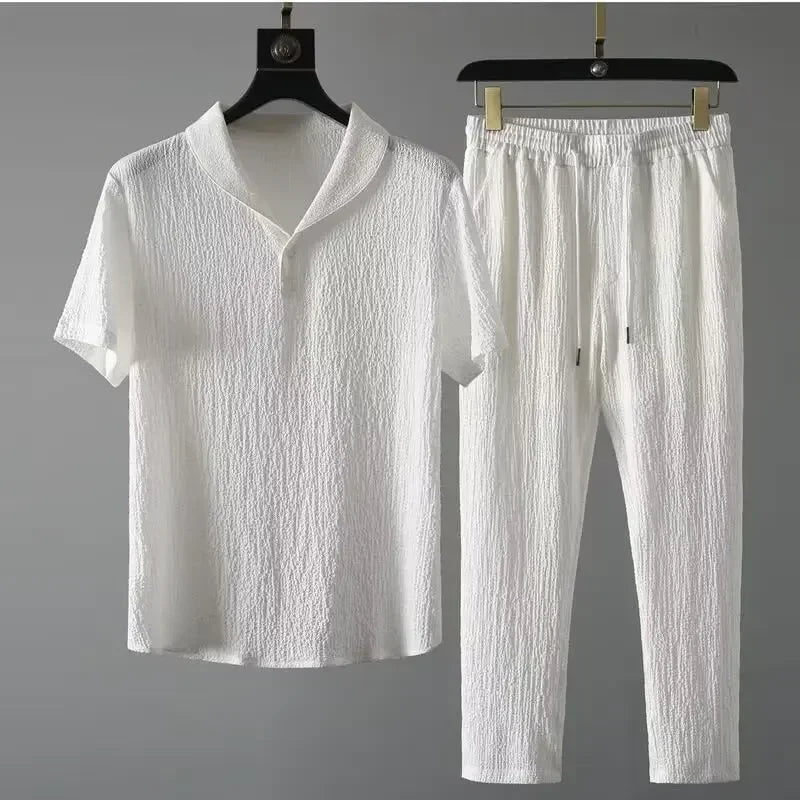 Costume d'été en lin pour homme ultra léger à manches mi-longues 0