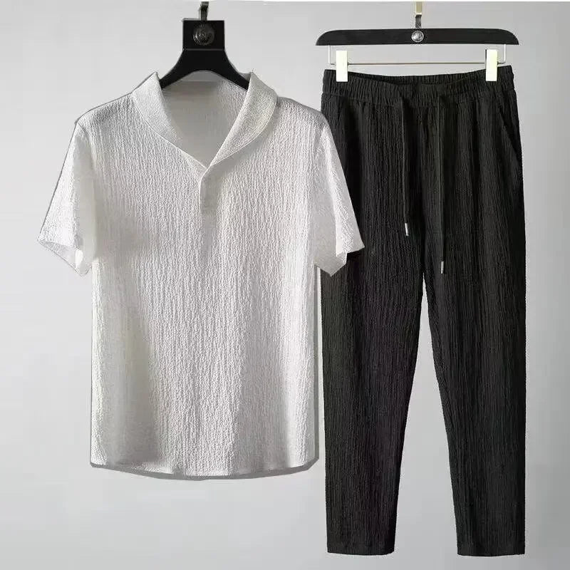 Costume d'été en lin pour homme ultra léger à manches mi-longues 1