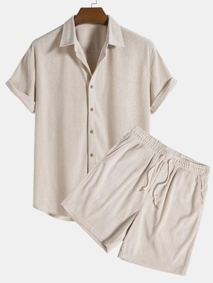 Ensemble d'été homme en velours côtelé, chemise et short 1