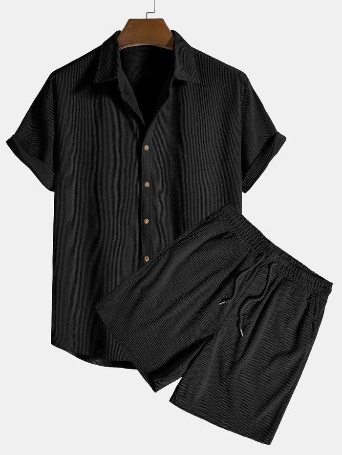 Ensemble d'été homme en velours côtelé, chemise et short 2