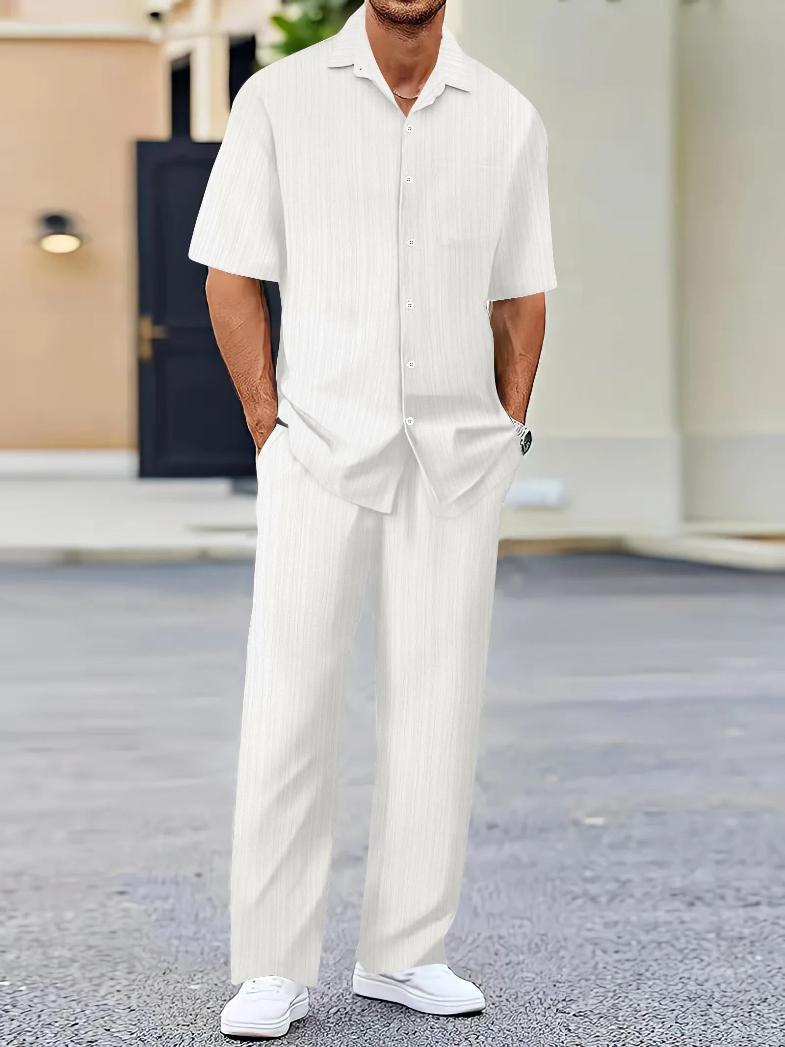 Ensemble de chemise à rayures verticales en coton pour homme 0