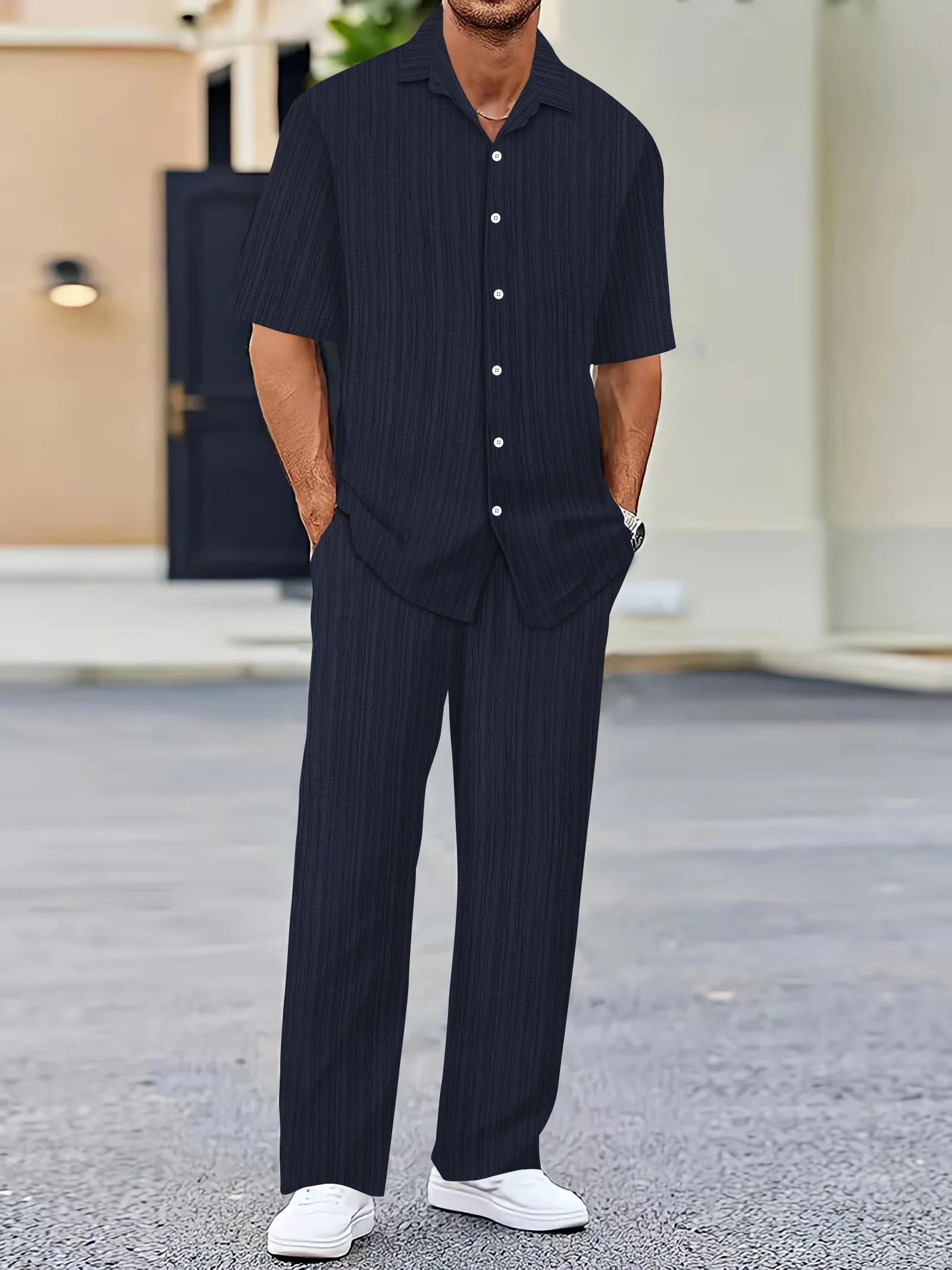 Ensemble de chemise à rayures verticales en coton pour homme 1