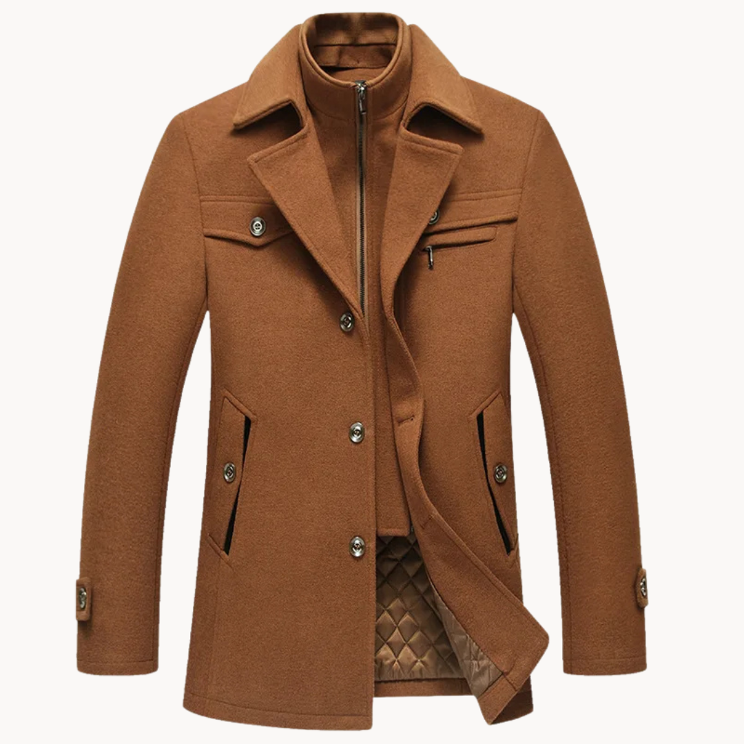 Manteau hiver homme en laine mélangée avec col cranté 1