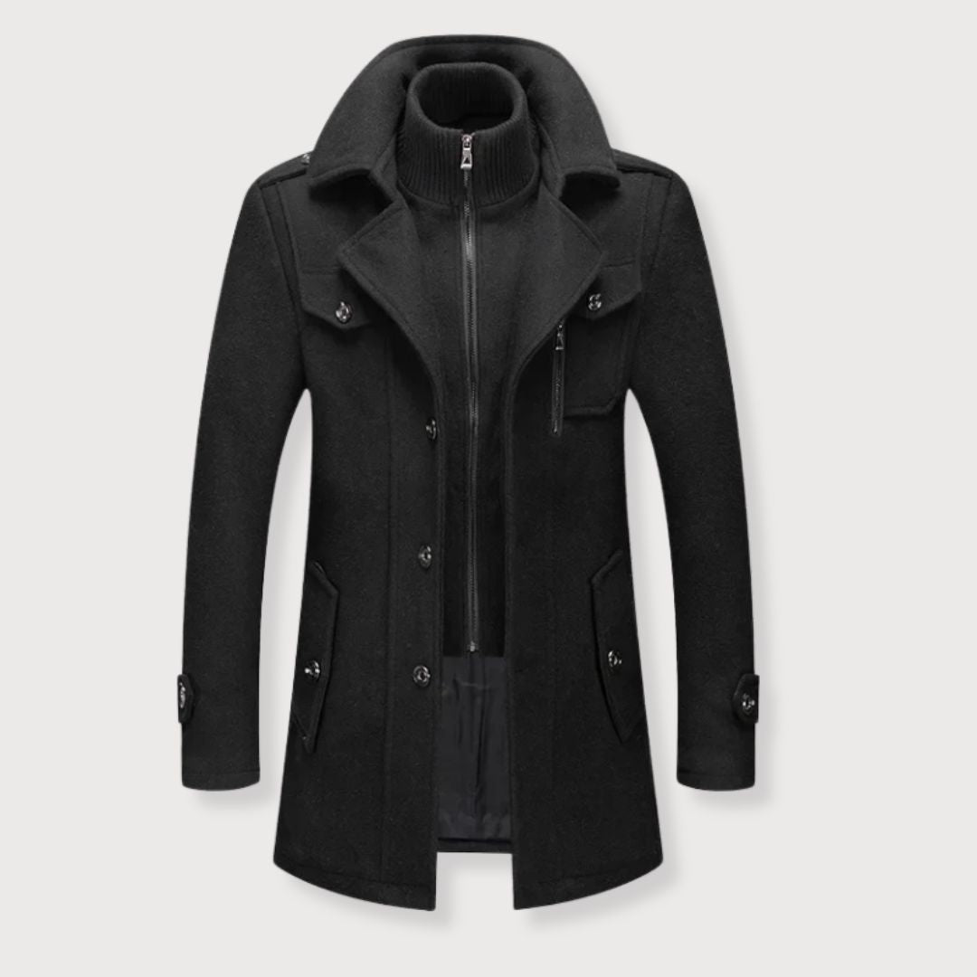 Manteau hiver homme en polyester et laine élégant ajusté 0