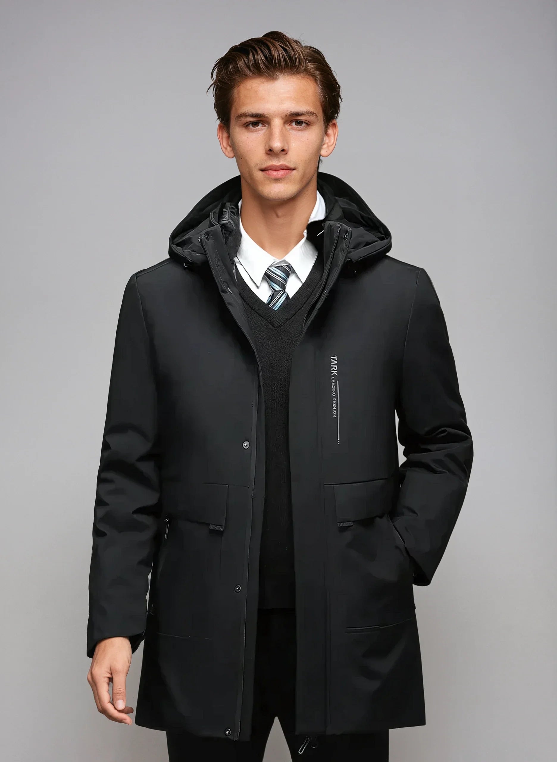 Parka d'hiver homme imperméable avec capuche et poches zippées 1