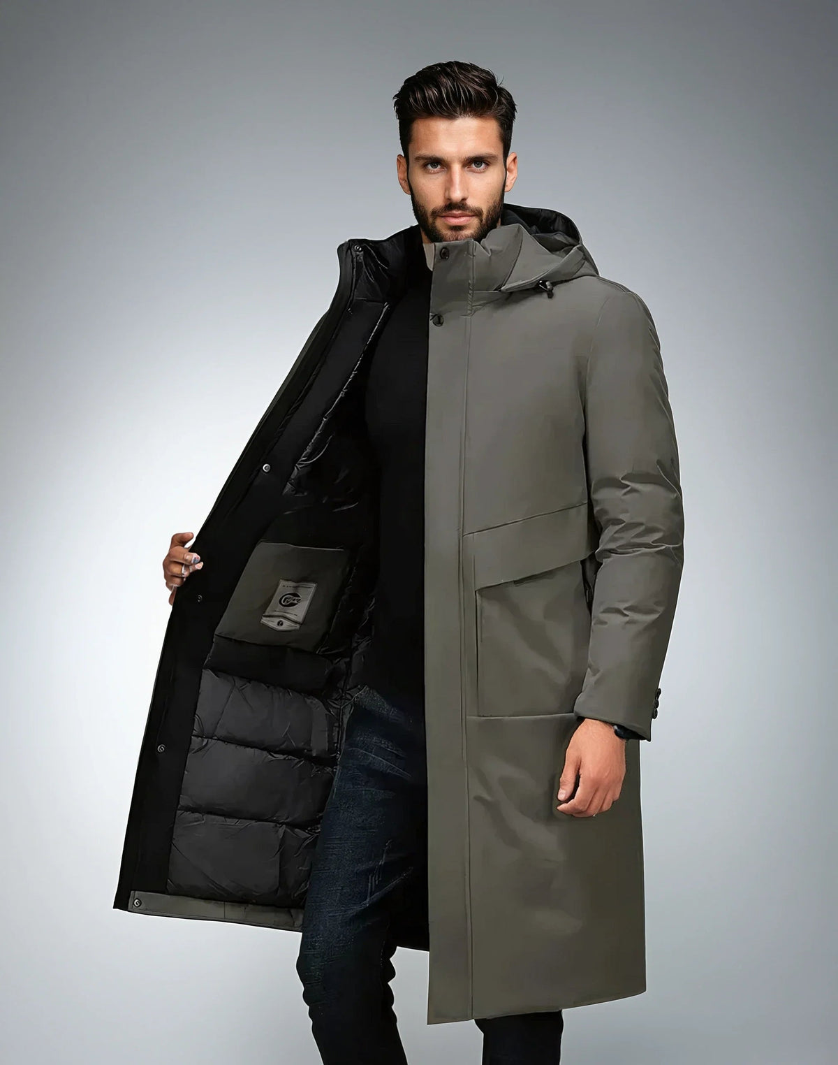 Parka longue homme hiver avec capuche et doublure chaude 1