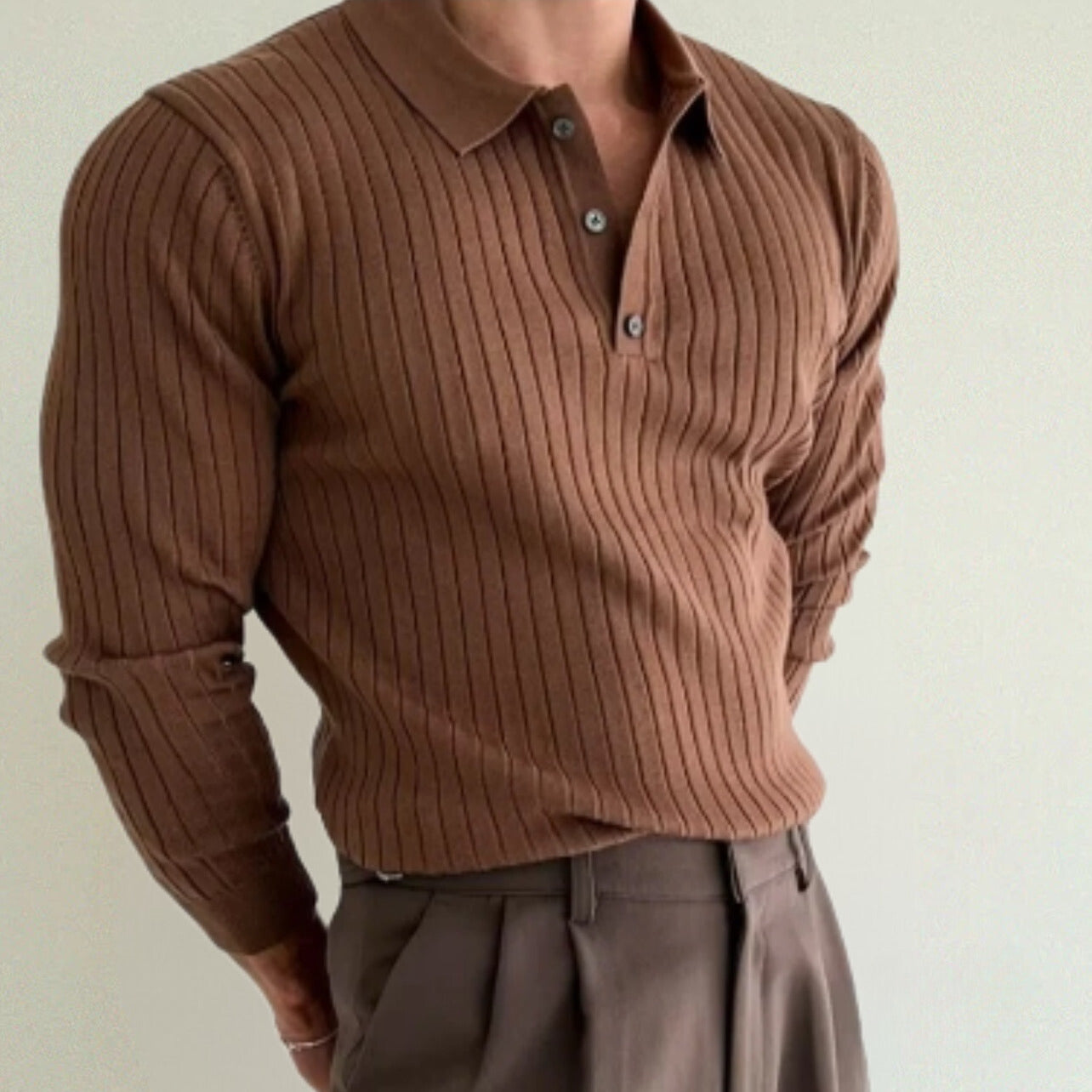 Polo Manche Longue Homme en Coton Classique avec Col Épuré 0