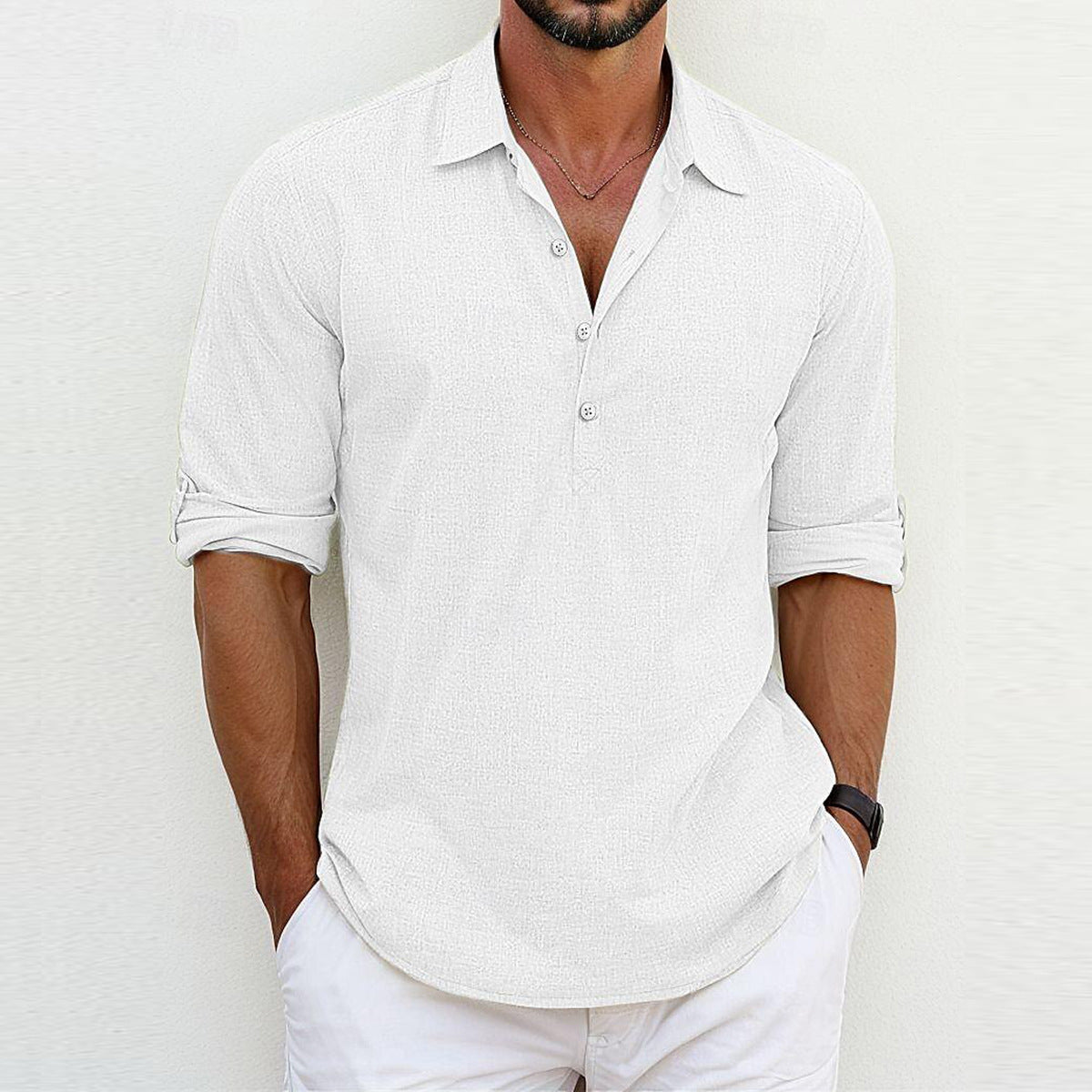 Polo à manches longues pour homme en coton avec col classique 0