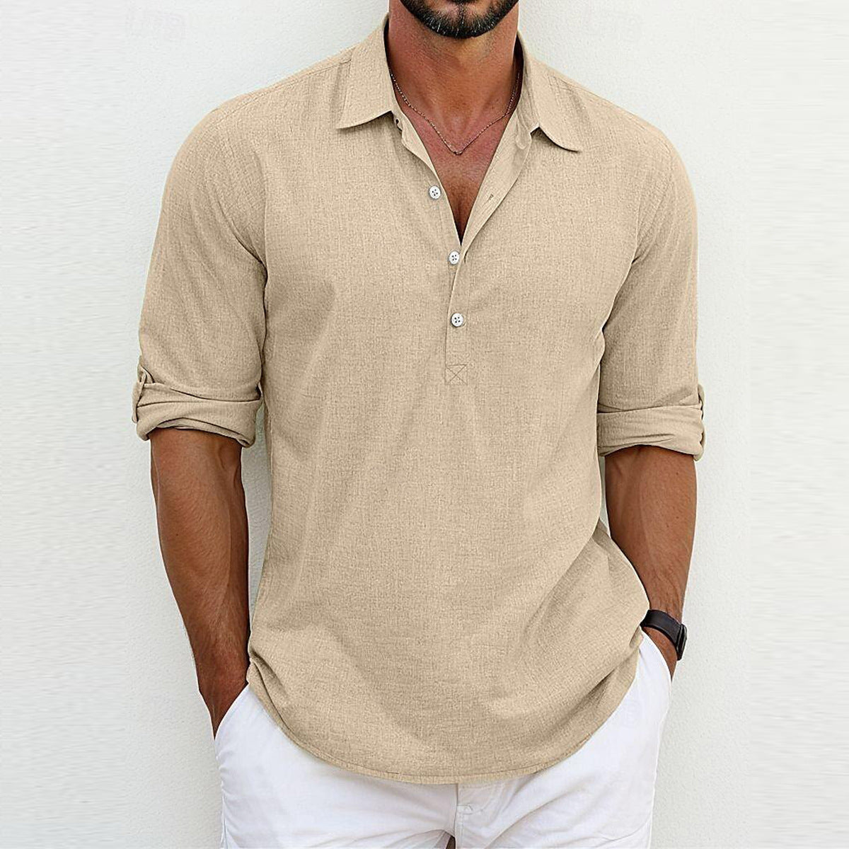 Polo à manches longues pour homme en coton avec col classique 1