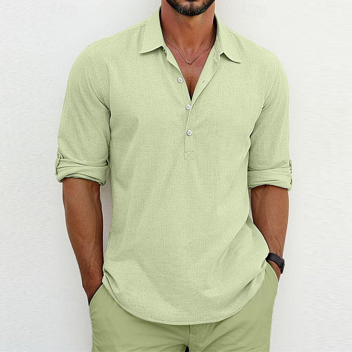 Polo à manches longues pour homme en coton avec col classique 7