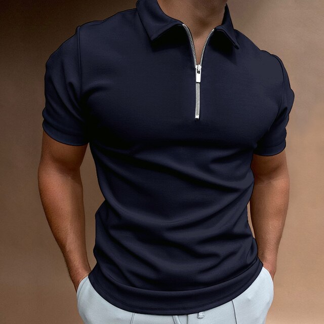 Polo décontracté zippé pour homme en coton 1