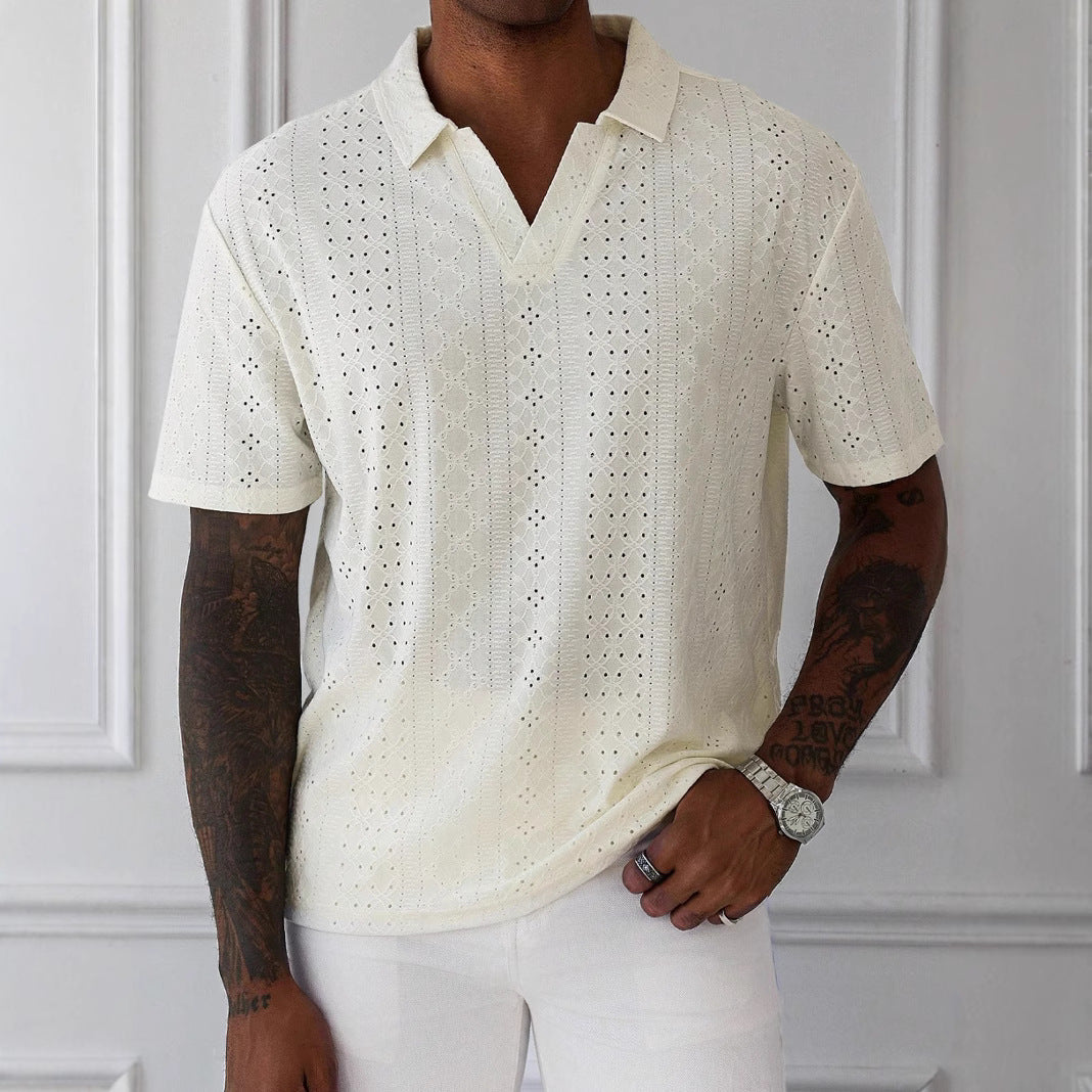 Polo en tricot homme avec design en dentelle jacquard 0