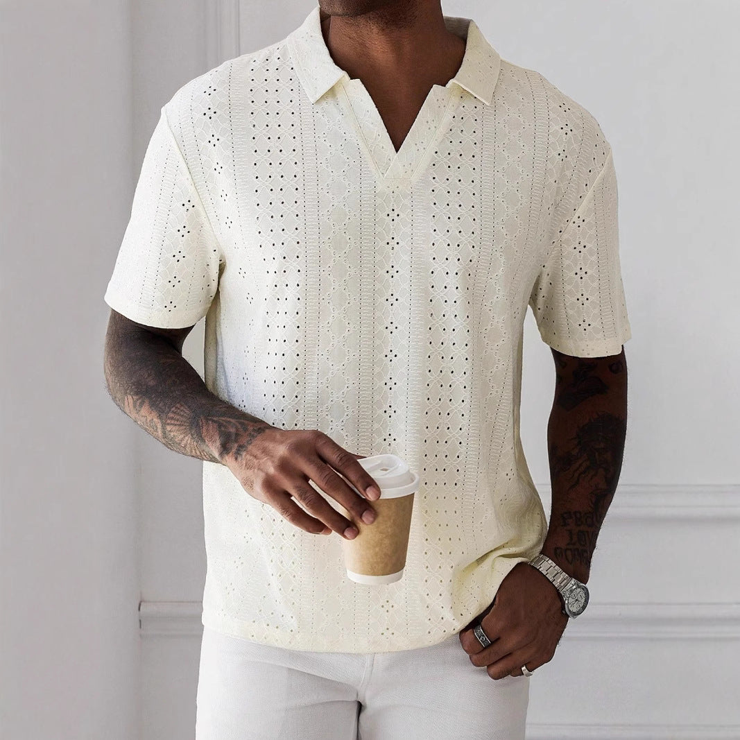 Polo en tricot homme avec design en dentelle jacquard 1