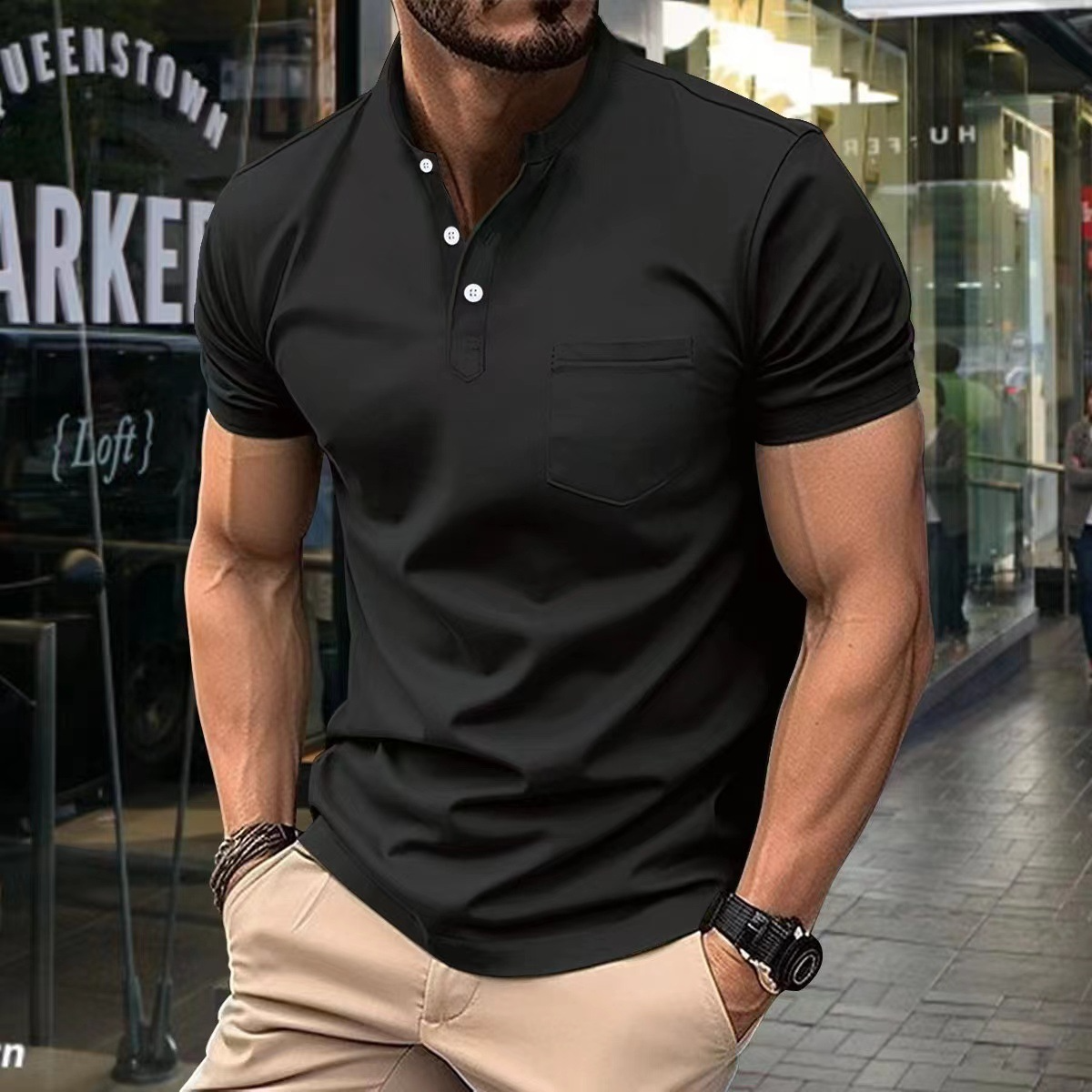 Polo homme en coton élégant avec col semi-zip 0