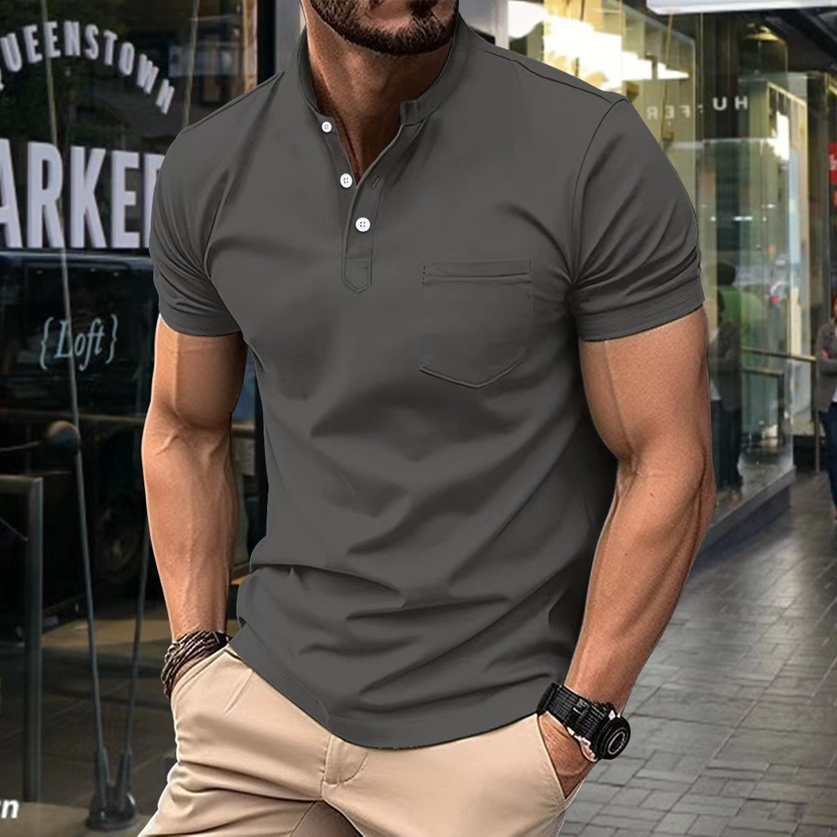 Polo homme en coton élégant avec col semi-zip 1