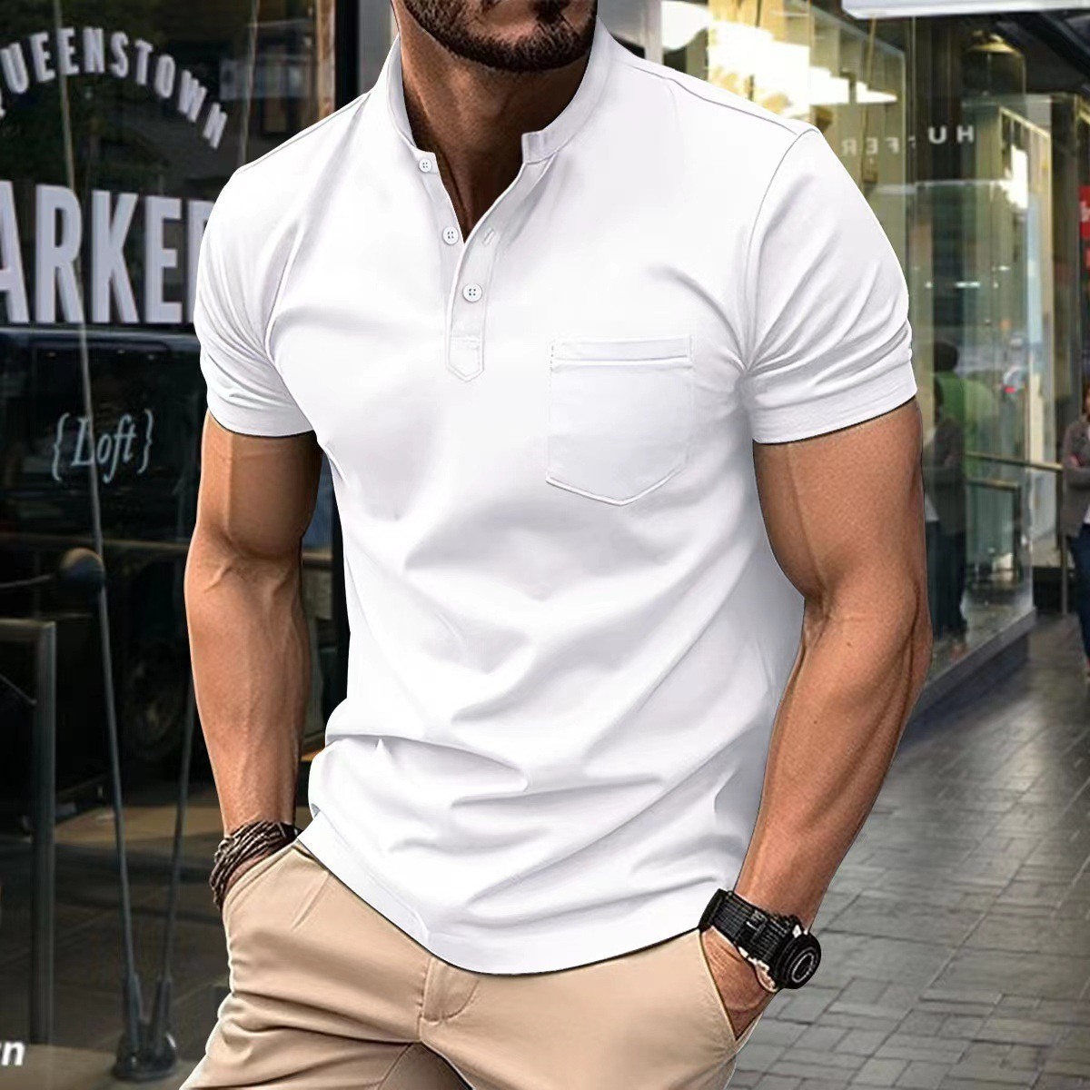 Polo homme en coton élégant avec col semi-zip 5