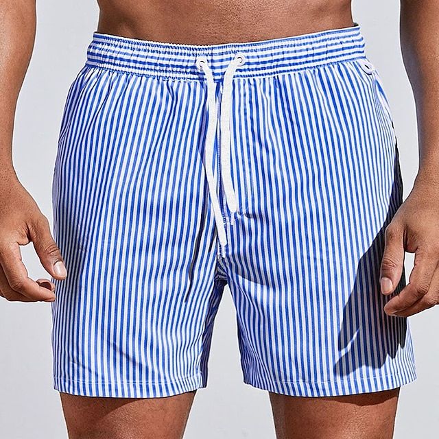 Short de bain rayé homme avec taille élastique et séchage rapide 0