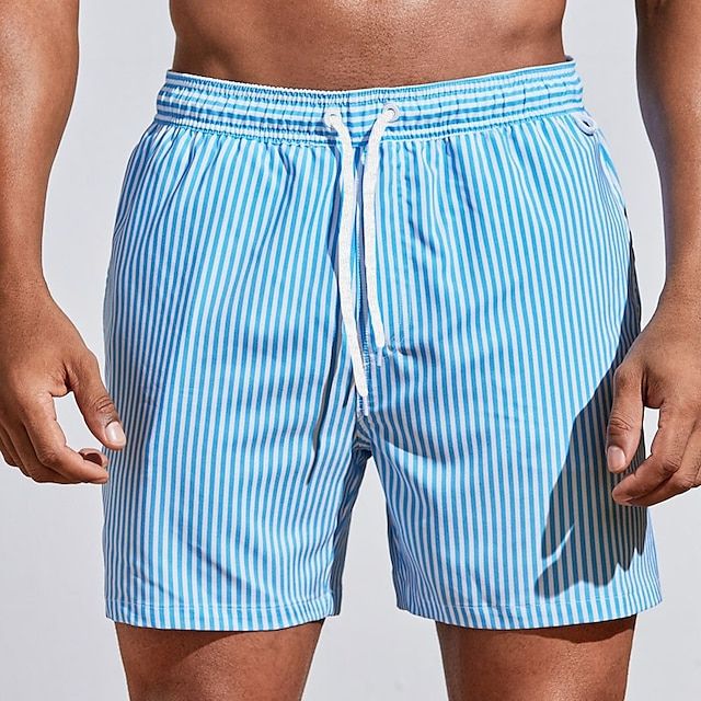 Short de bain rayé homme avec taille élastique et séchage rapide 1