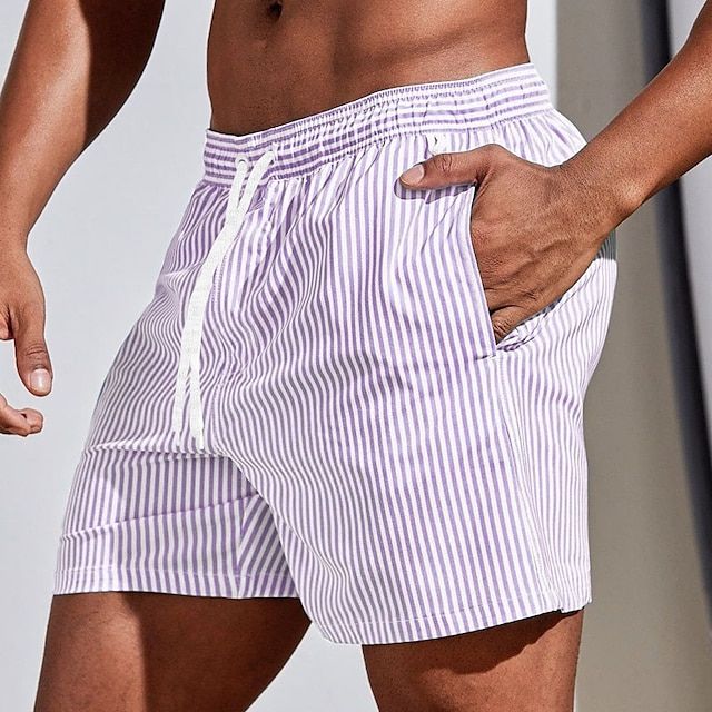 Short de bain rayé homme avec taille élastique et séchage rapide 3