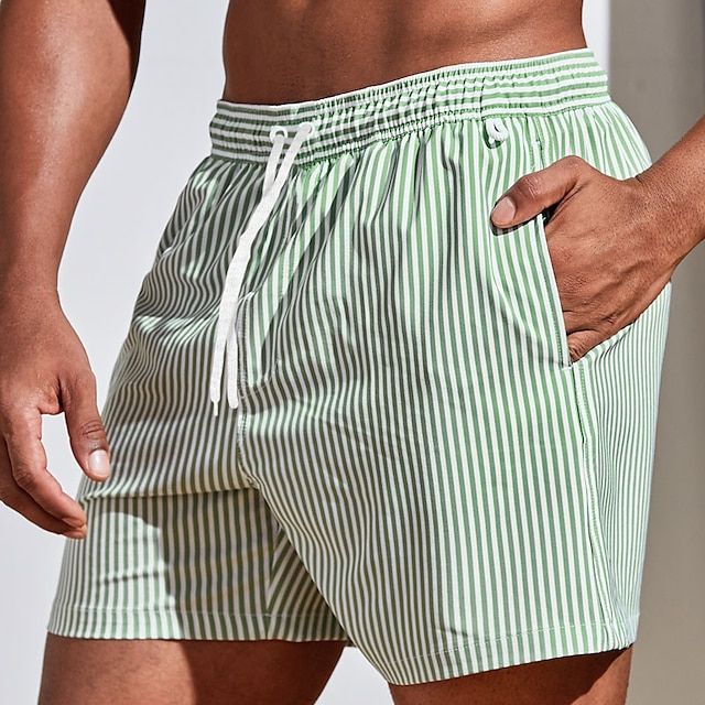 Short de bain rayé homme avec taille élastique et séchage rapide 4