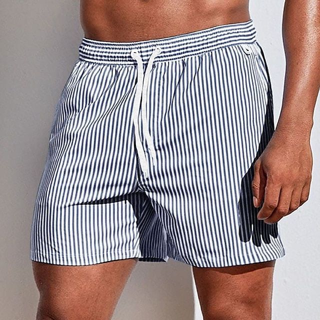 Short de bain rayé homme avec taille élastique et séchage rapide 5