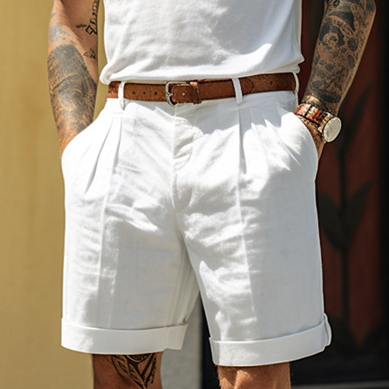 Shorts en coton homme élégants avec plis et poches latérales 0