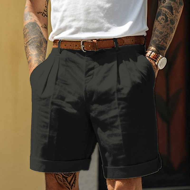 Shorts en coton homme élégants avec plis et poches latérales 1